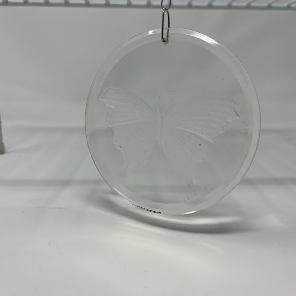 The Unbranded Brand Other - Etched Glass Butterfly Ornament – Clear Round Hanging Sun Catcher, Vintage Style